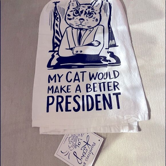 Primitives by Kathy New Dish Towel Floursack Cat President from NWT - Picture 2 of 8